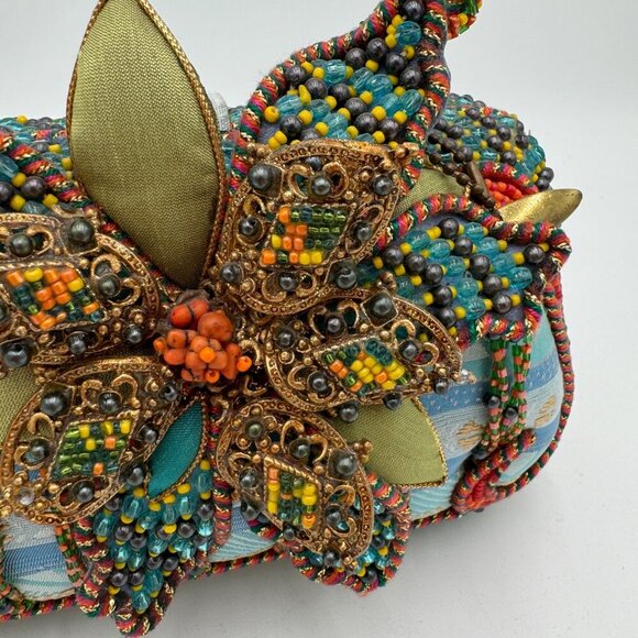 Mary Frances floral motif beaded bag teal orange green *read* - Picture 2 of 16